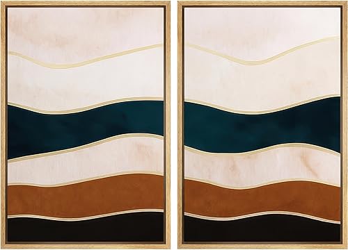 Miniatura 101 de SIGNLEADER Lienzo enmarcado para pared, juego de arte geométrico de mediados de siglo, formas de tocadiscos de música, ilustraciones abstractas,