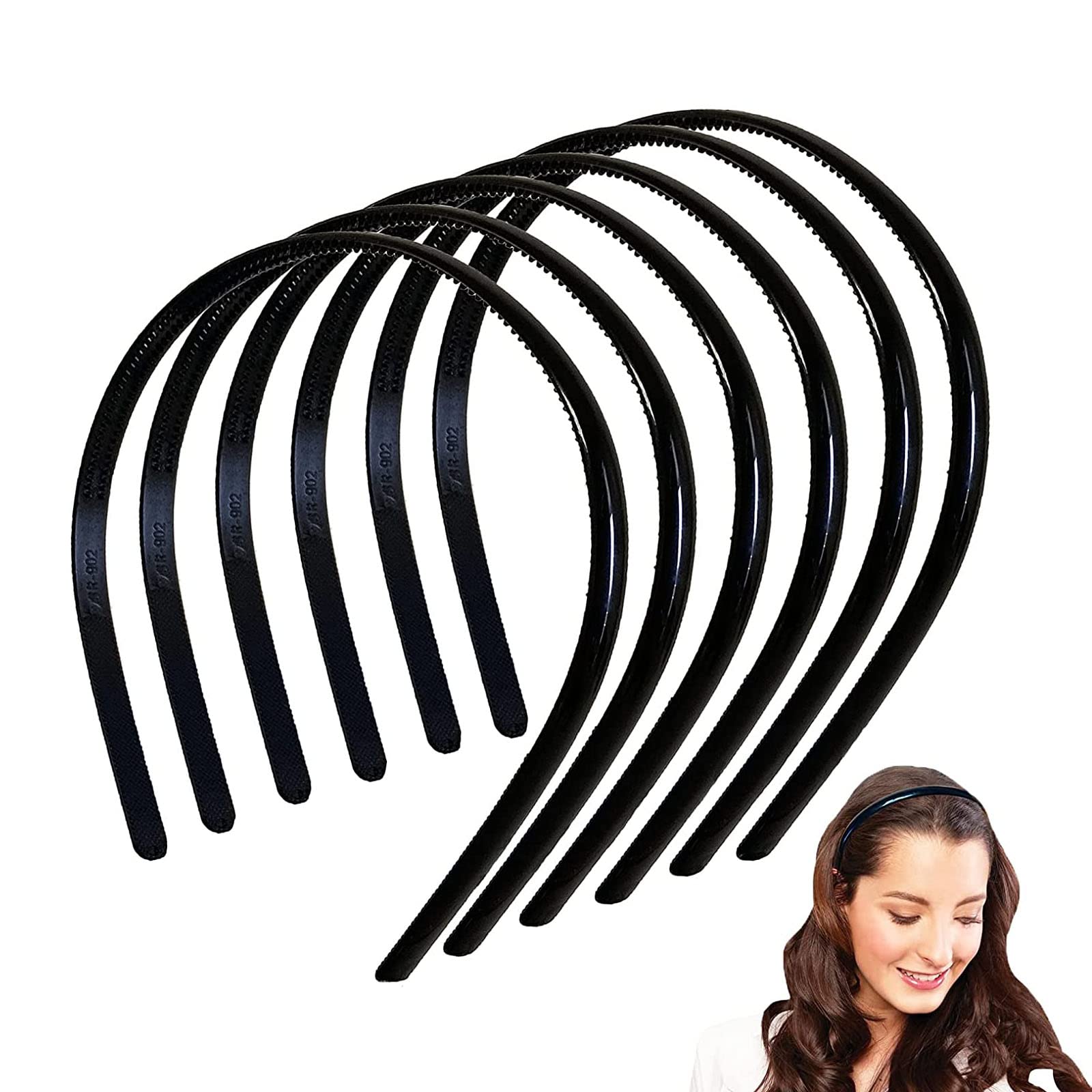 BOYIVI 6 Fasce Per Capelli In Plastica Antiscivolo - Cerchietti Elastici Alla Moda Per Donne, Uomini E Ragazze, Nero Opaco