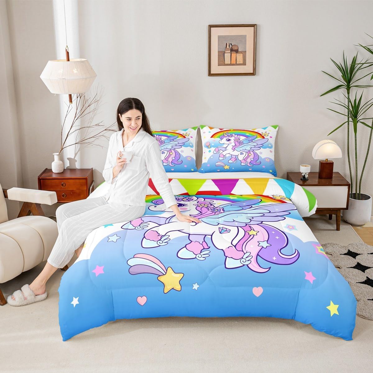 Girls Cute Unicorn Duvet Quilt Toddler Size Unicorn Glitter Bedding Set for Kids Boys Girls Decor Cute Animal Comforter Set Breathable Soft Lightweight Microfiber Rainbow Bedroom Decor Bedclothes