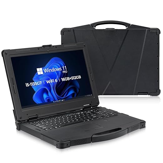 MUNBYN 15.6" Rugged Laptop Windows 11 Pro, Intel i5-1135G7, 16GB+512GB, Heavy Duty Laptop, Wi-Fi 6, 4G LTE Rugged Laptop Computer, 700Nit Outdoor Laptop, 6300+1750mAh Dual Battery, 2Y Protection(New)
