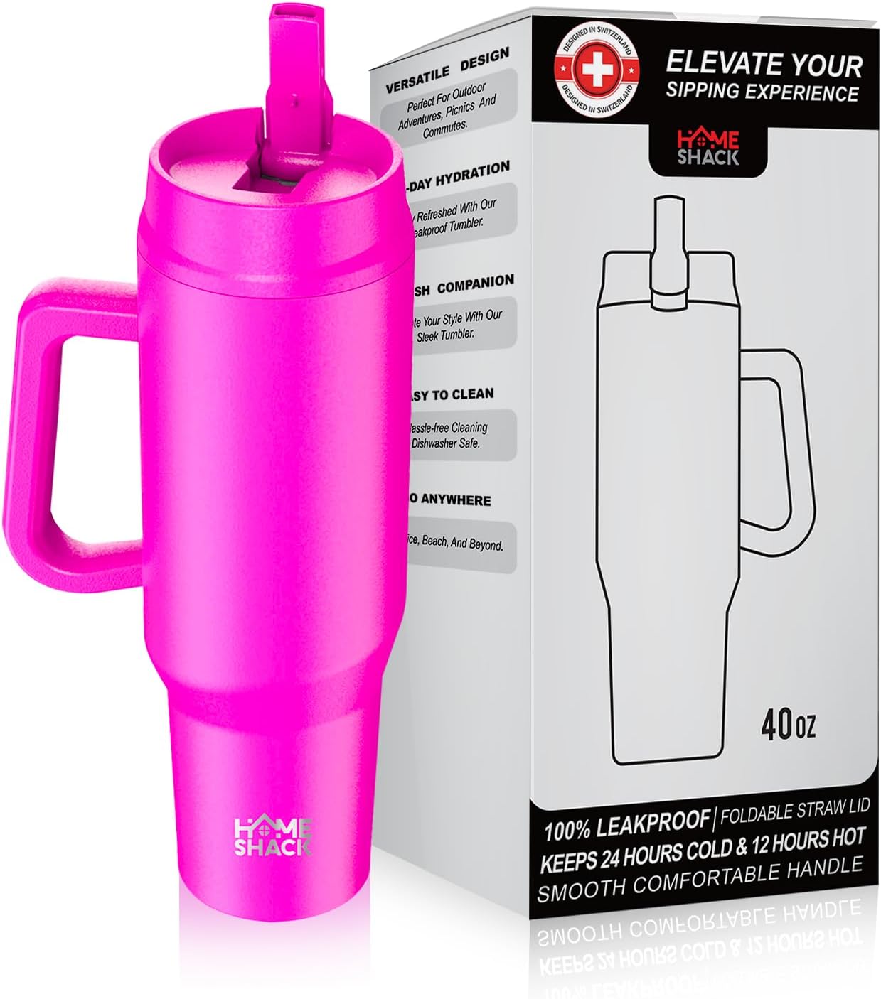 HOMESHACK 40 oz Tumbler with Handle and Foldable Straw Lid