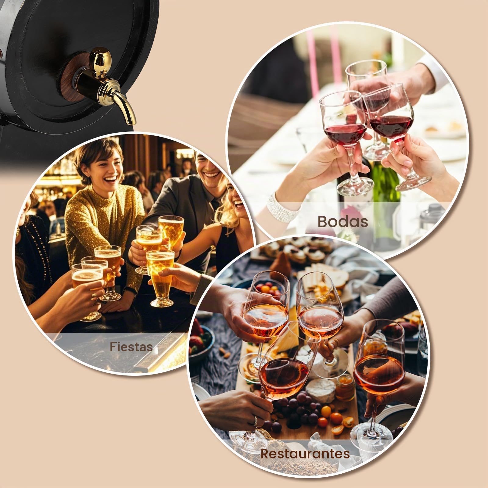 Barril de Whisky, Barril de Roble de 3 Litros, Dispensador de Vino con Grifo, Madera de Roble, para Hogar, Cafetería, Restaurante, Hotel