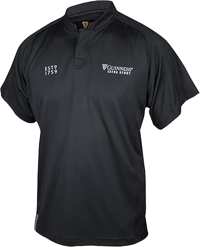 GUINNESS Camiseta de rugby negra con estampado en relieve, negro, pequeño, Negro -