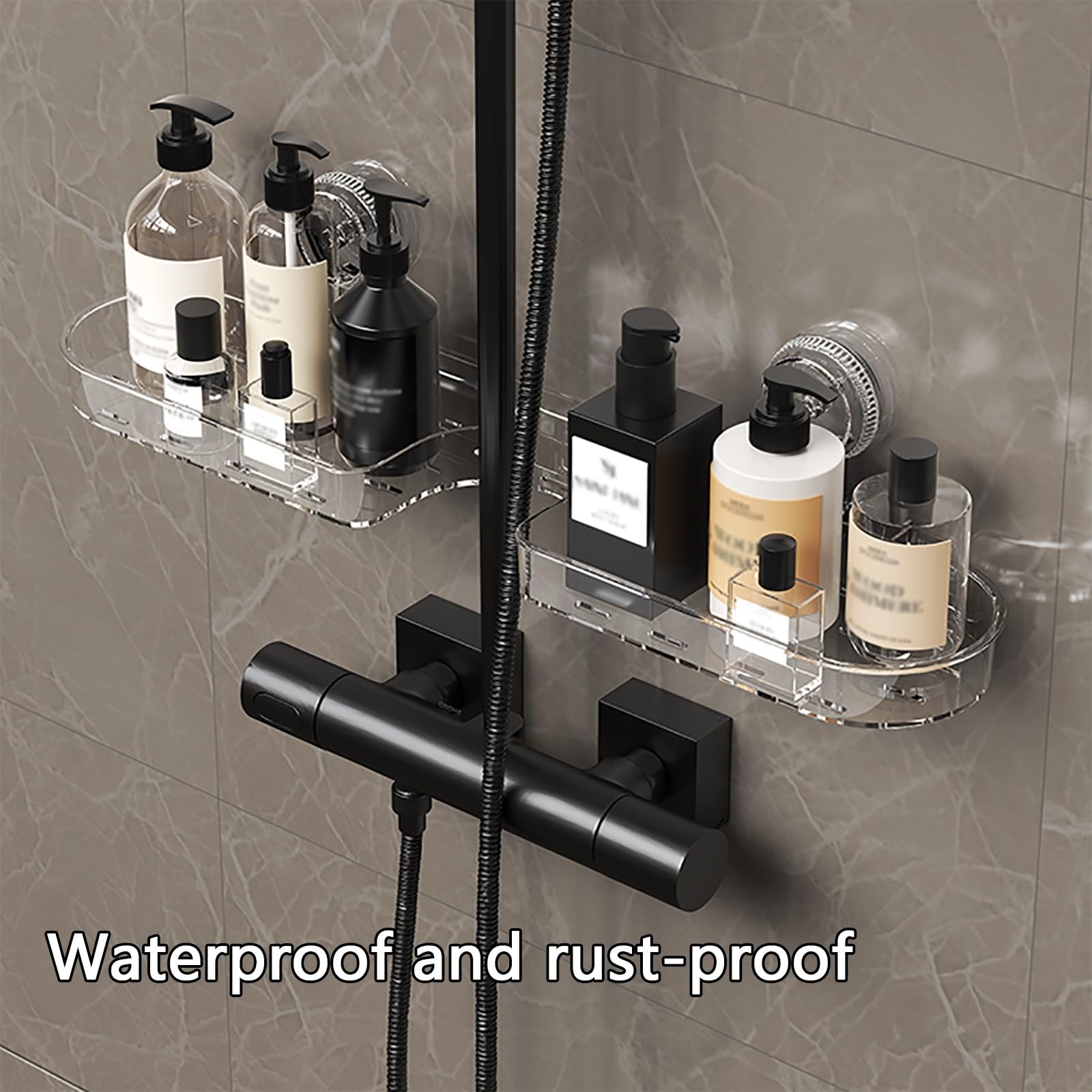 Waschbeckenablage Ohne Bohren, Saugnapf-Ablage für Hinter Das Waschbecken, Wasserfest und Langlebig, mit Drainage-Design(Clear)