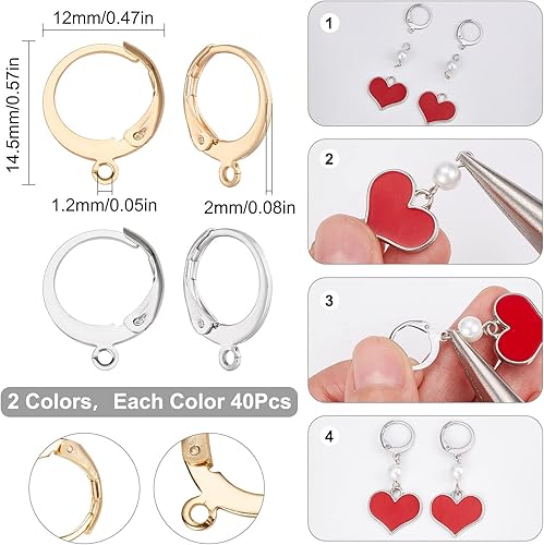 Miniatura 58 de SUNNYCLUE 1 caja de 80 ganchos para aretes chapados en oro real de 18 quilates, de acero inoxidable con cierre de palanca, aros de palanca para 80