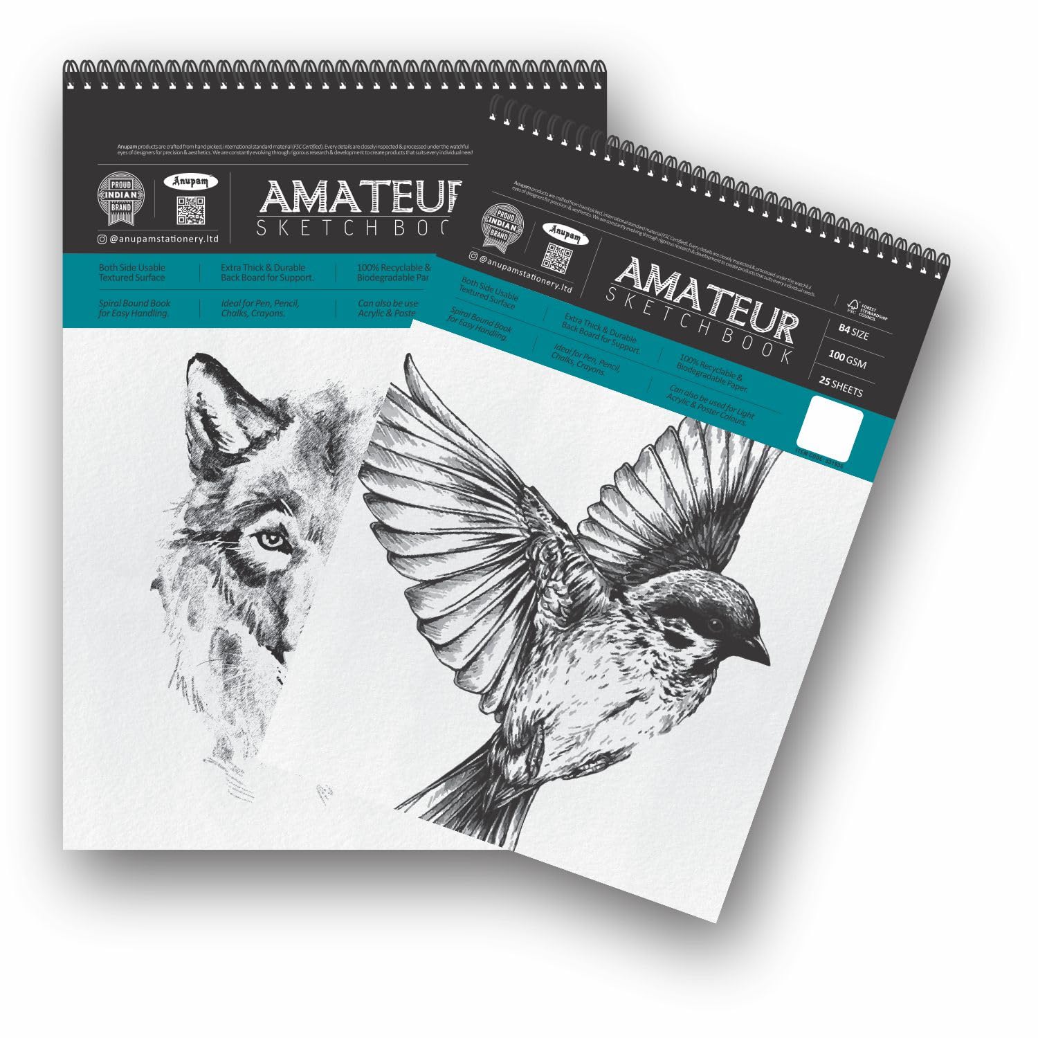 Anupam Amateur Sketch Book B4 | 25 Sheets 50 Pages | 100GSM | Durable Acid Free Drawing Book | Top Spiral-Bound Sketchbook for Artists & Kids for Marker Colored Pencil Charcoal Pastels (Set of 2)-image-19