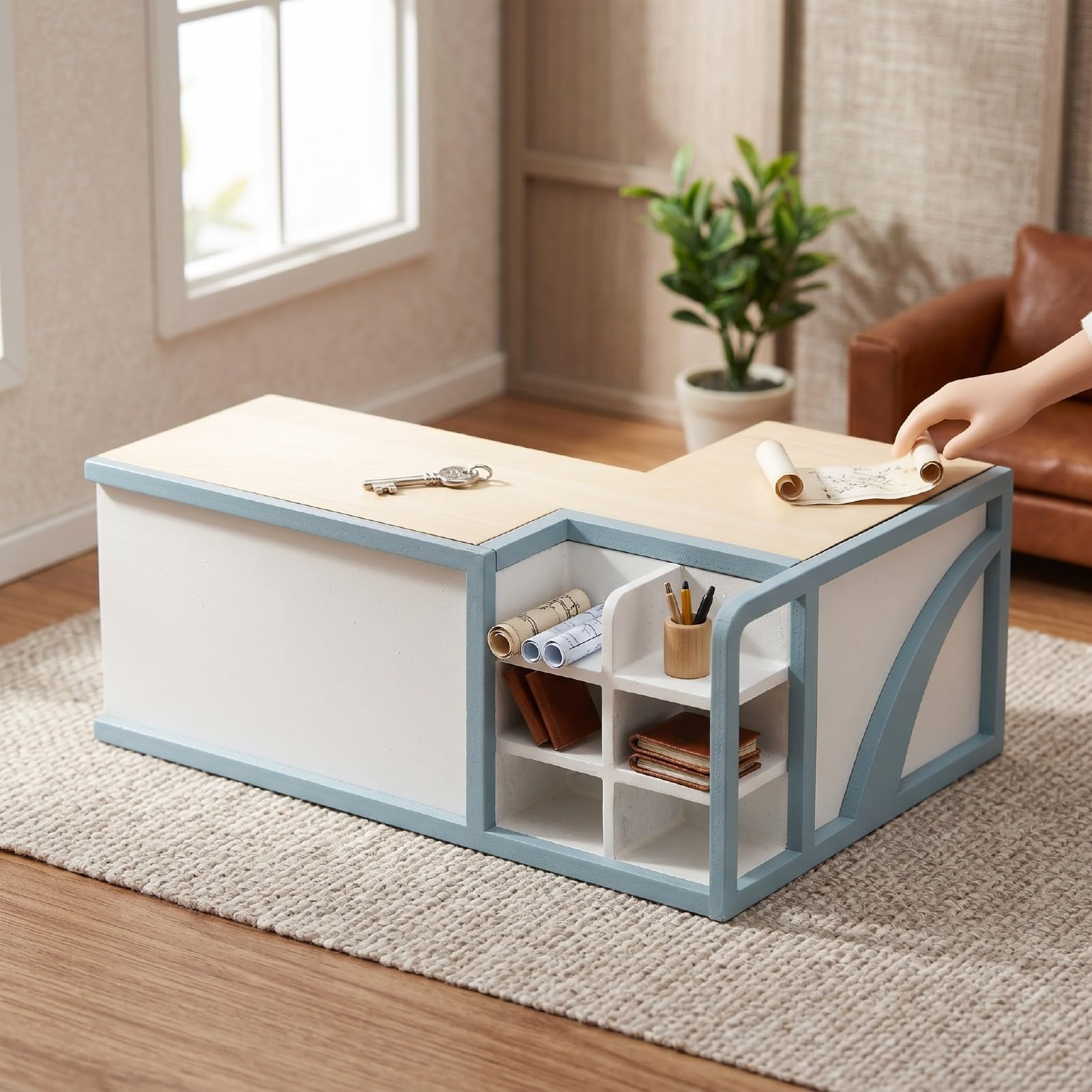 Wakects 1:12 Escala Miniature Supermercado Mostrador, Forma L Azul Pastel