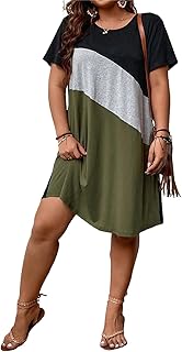 Women's Plus Size Dress Color Block Short Sleeve T Shirt Dress Casual Summer Dresses - Buy now