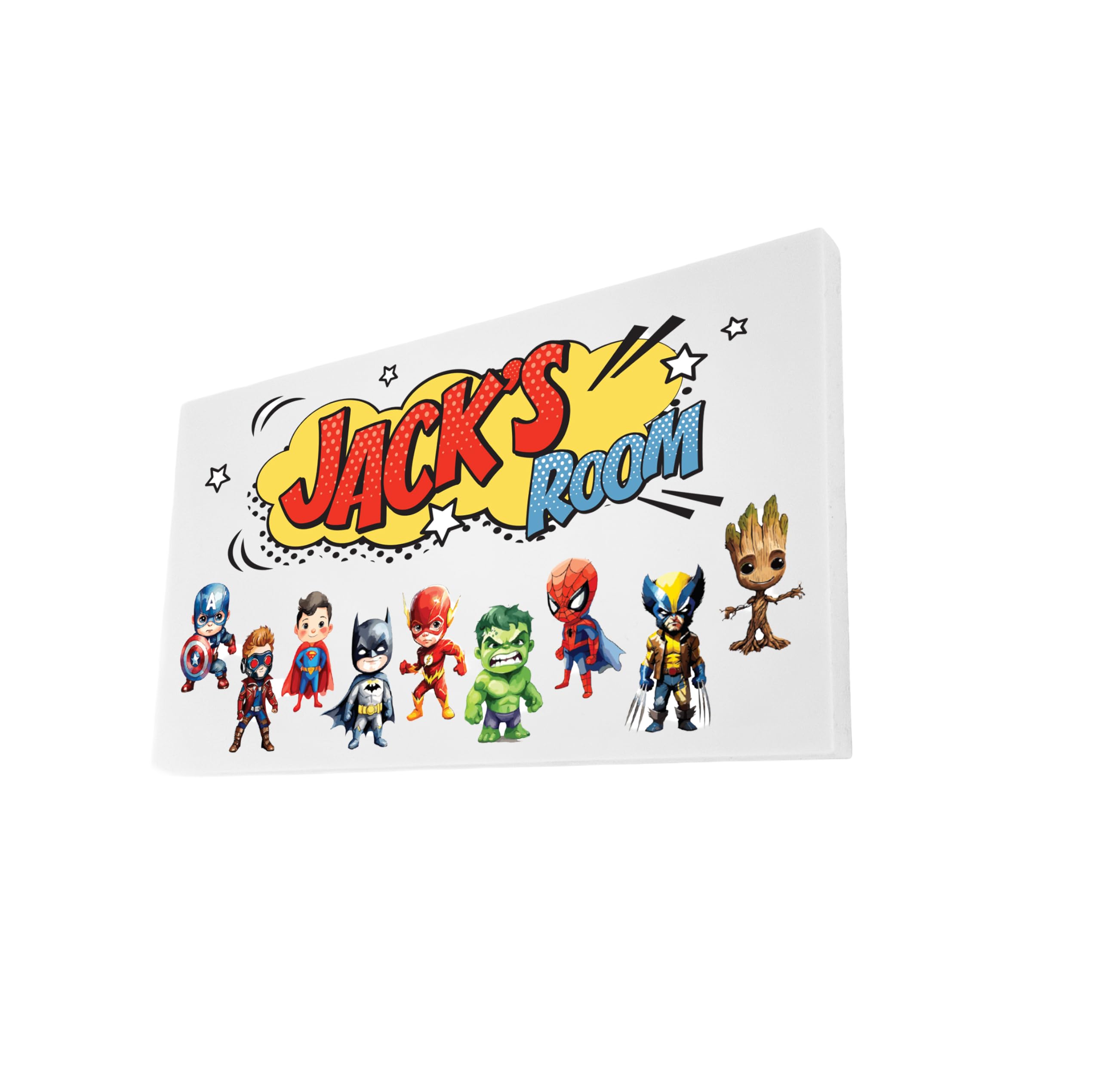 Personalised Superhero Door Sign for Children's Room, Comic Style Name Plaque, Boy's Bedroom Wall Art