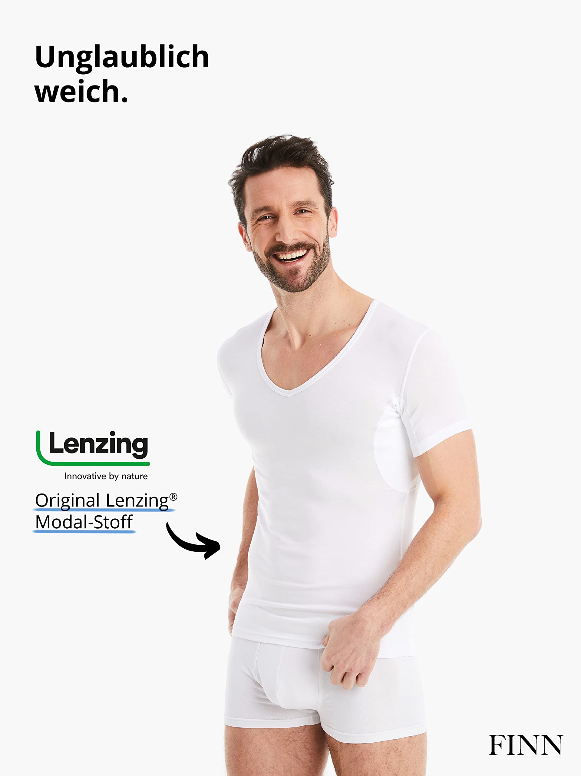 FINN Anti-Schweiß Shirt Herren V-Ausschnitt integrierte Achselpads gegen Starkes Schwitzen Unterhemd Schutz Schweißflecken Schweißgeruch