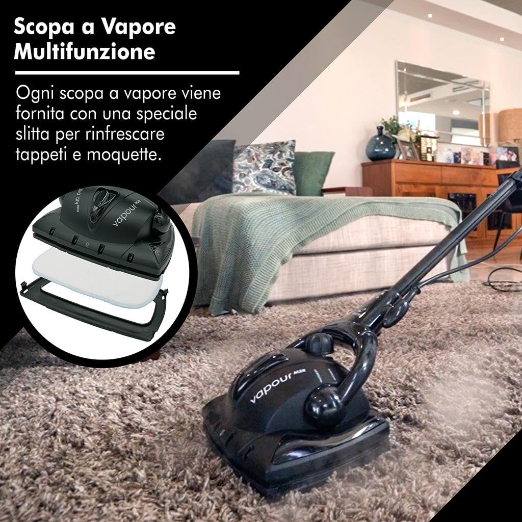 Euroflex Vapour M2R Pulitore a vapore, Lavapavimenti, Scopa a vapore, Con caldaia pressurizzata, Getti di vapore frontali, Asciugatura rapida e senza aloni, Per tutti i tipi di pavimenti