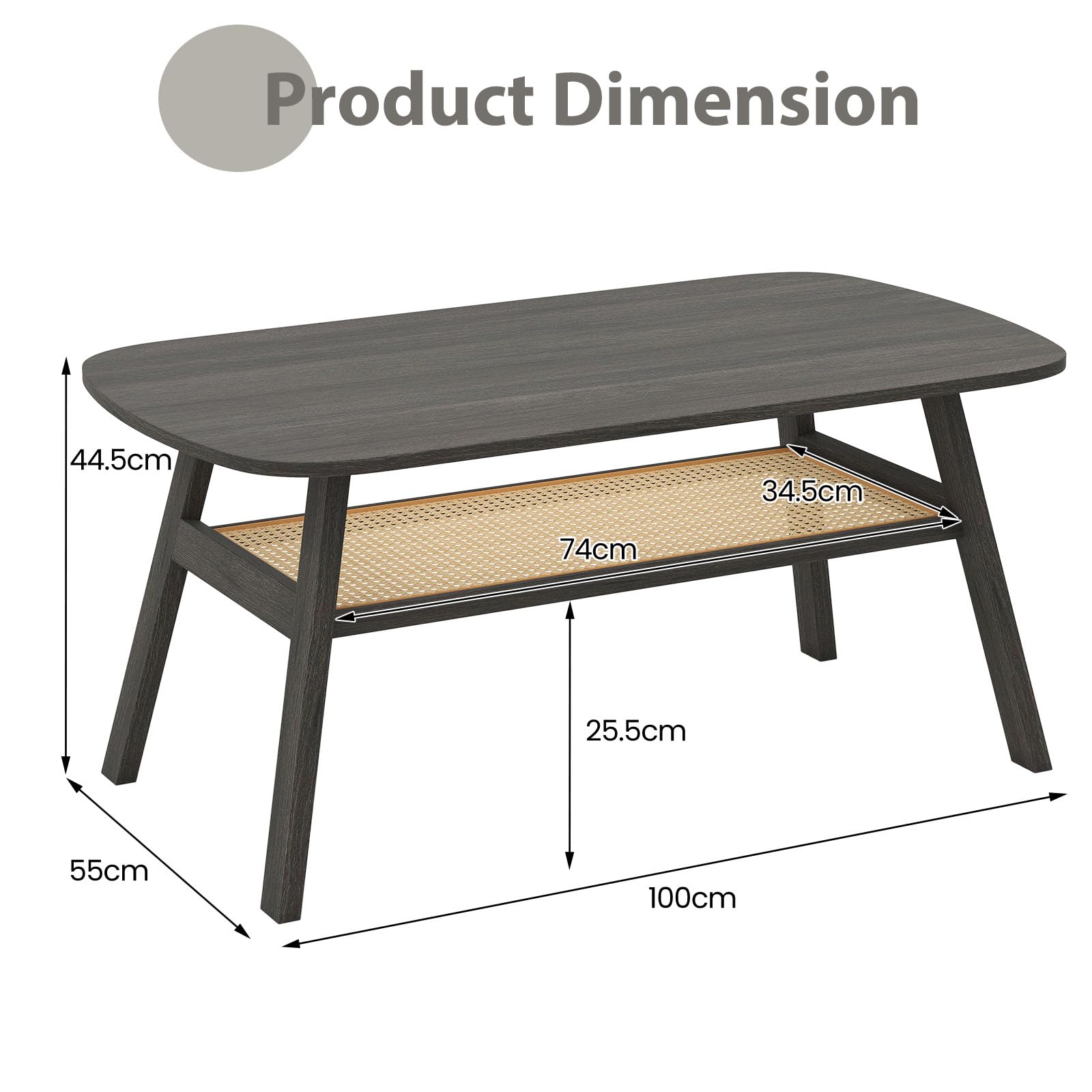 LIFEZEAL Mesa de centro, mesa de salón rectangular de 2 niveles, mesa de sofá, mesa de té con patas de madera, mesa central con bandeja de almacenamiento de ratán para hogar y oficina, estilo rústico