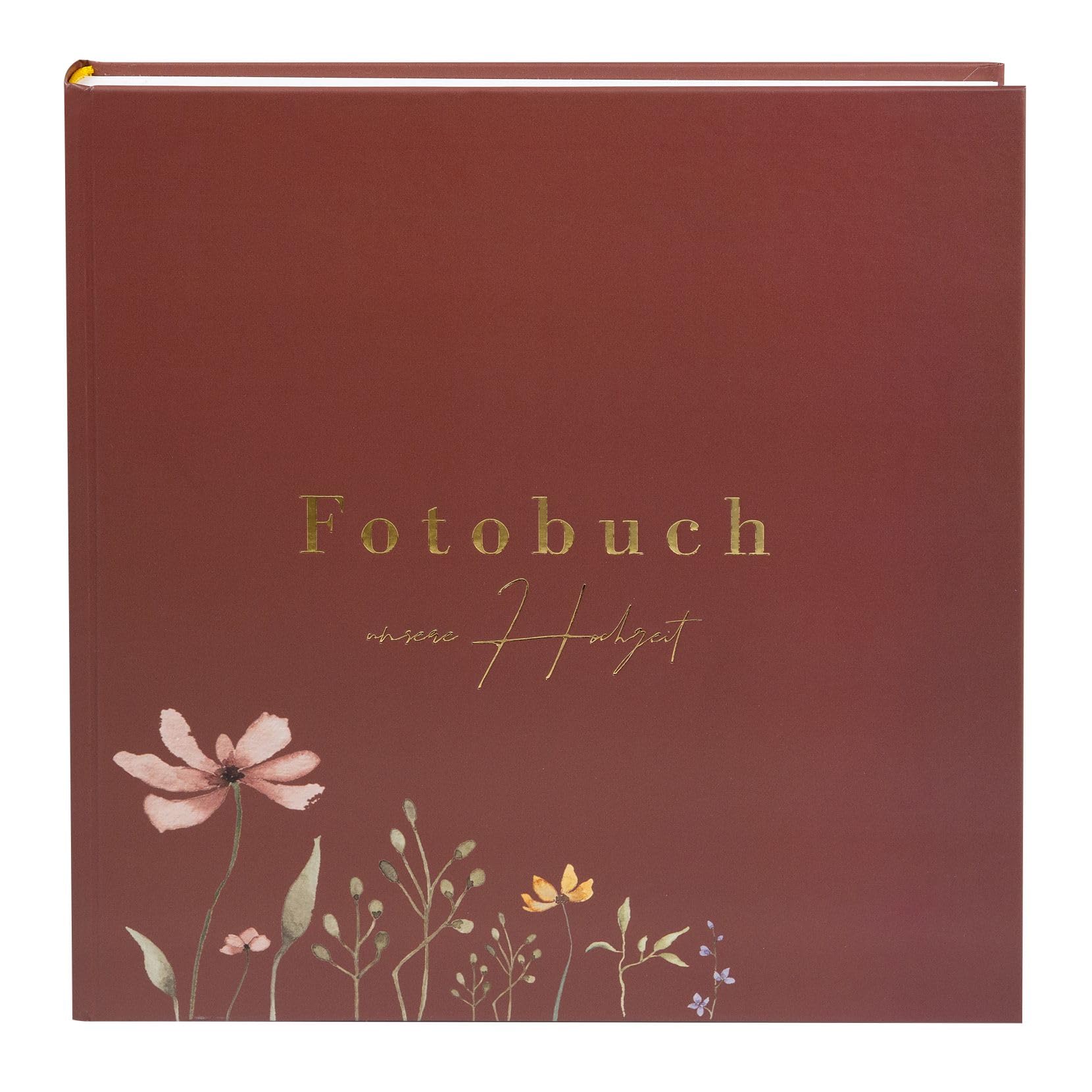 goldbuch 08 043 Hochzeitsalbum Blütenliebe Bordeux, Fotoalbum mit 60 weißen Seiten und Pergamin-Trennblättern, Erinnerungsalbum mit Goldprägung, Photo Album mit Blumenmotiv, ca. 30 x 31 x 4 cm