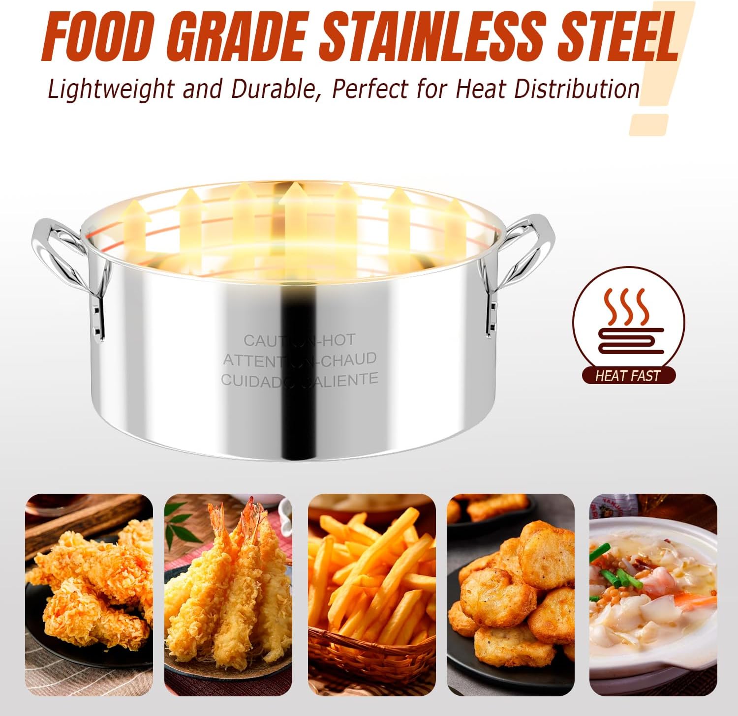 Stainless Steel Fish Fryer Pot | 10QT Deep Frying Pot with Lid | Tong | Thermometer | Outdoor Fish Fryer with 8QT Basket | Ideal for Fried Chicken | Fish | Seafood | Turkey Legs | French Fries