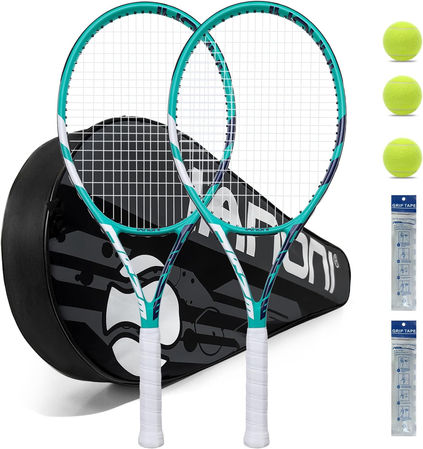 Tennis Rackets for Adults, Pre-Strung 27 Inch Tennis Racquets-2 Player Tennis Racket Set with 3 Balls,2 Grips, 2 Vibration Dampers