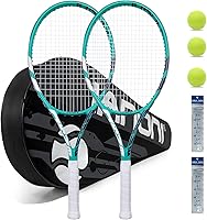 KUIWA Pre-Strung 27 Inch Adult Tennis Rackets - 2 Player Set with 3 Balls, 2 Grips, Carrying Bag for Beginners
