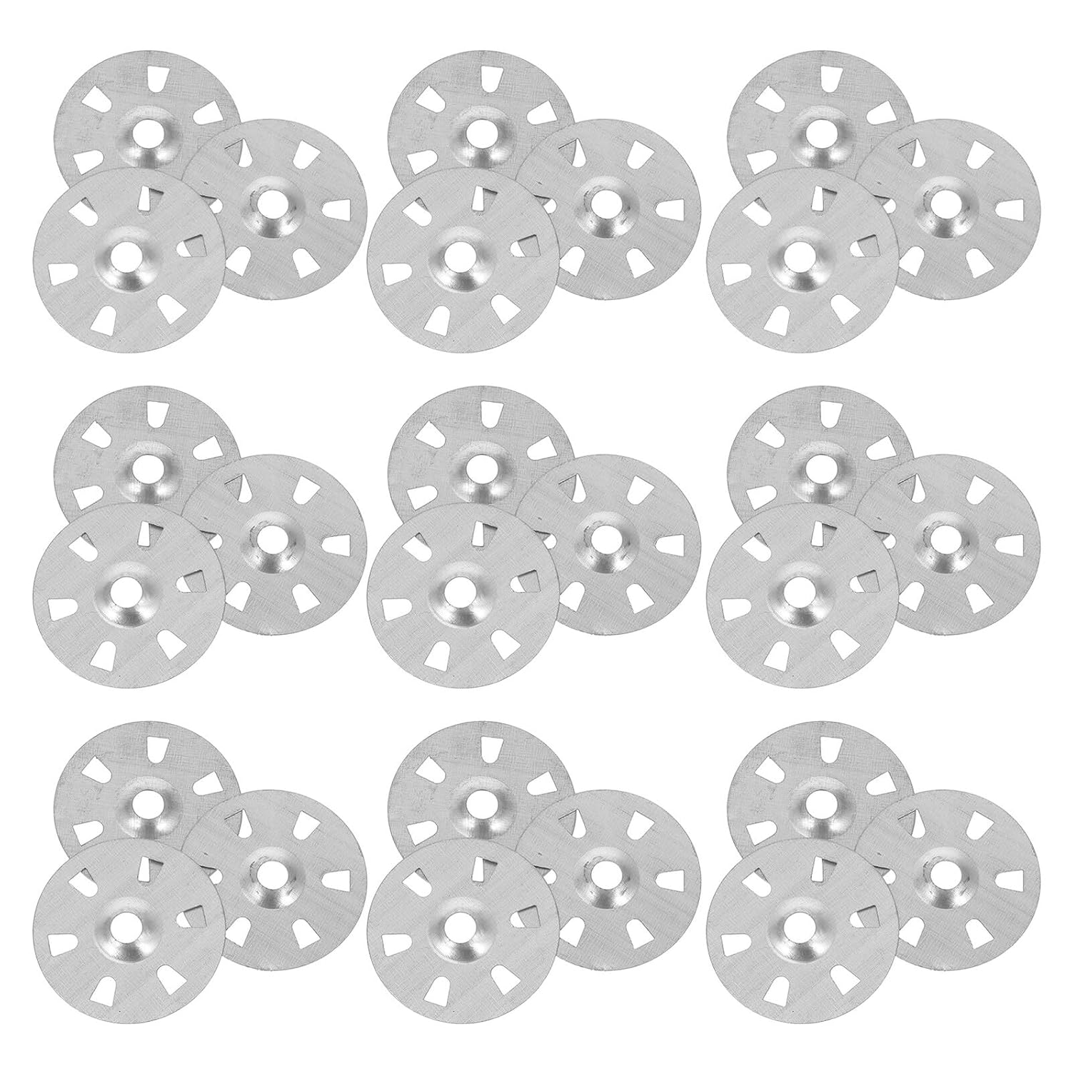 GLEAVI 500pcs Metal Insulation Nail Washers with Six-Hole Polypropylene Pads for Rigid Foam Board Fastening and Panel Screw Support in Construction and Plaster Installation
