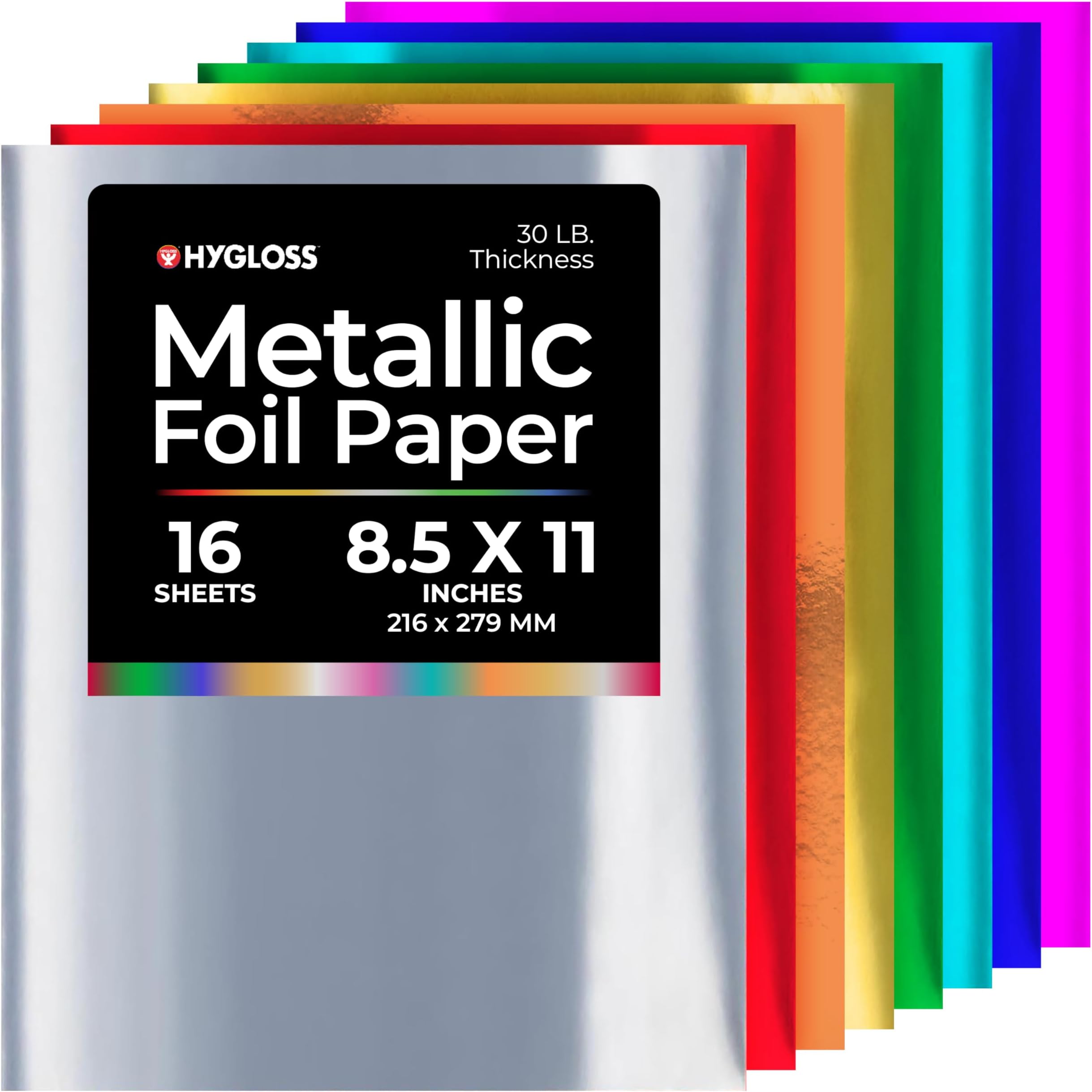 Hygloss Metallic Foil Paper - 16 Sheets 8 Assorted Colors Shiny Papers - 8.5x11 Inches - Ideal Foil Papers for Crafts - Shiny Craft Paper Sheets