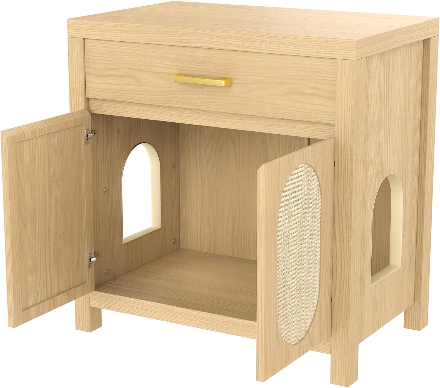 31.5” Cat Litter Box Furniture, Hidden Litter Box Furniture with Storage & Scratching Board Doors, Enclosed Wood Cat House, Boho, Suitable for Living Room Bedroom, Easy Assembly (Natural)