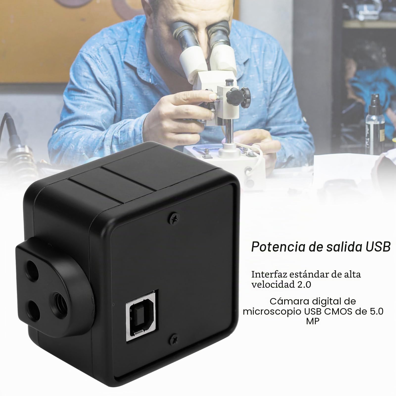 Cámara para Microscopio USB 5 MP CMOS HD con Adaptador de Montaje y Ocular Electrónico Industrial