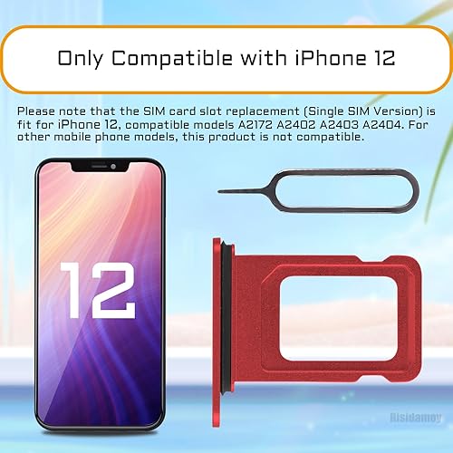 Miniatura 3 de Para iPhone 12 Rojo SIM Bandeja de Reemplazo Solo Versión SIM para iPhone12 Ranura para tarjeta con anillo de goma impermeable Kit de reparación Kit