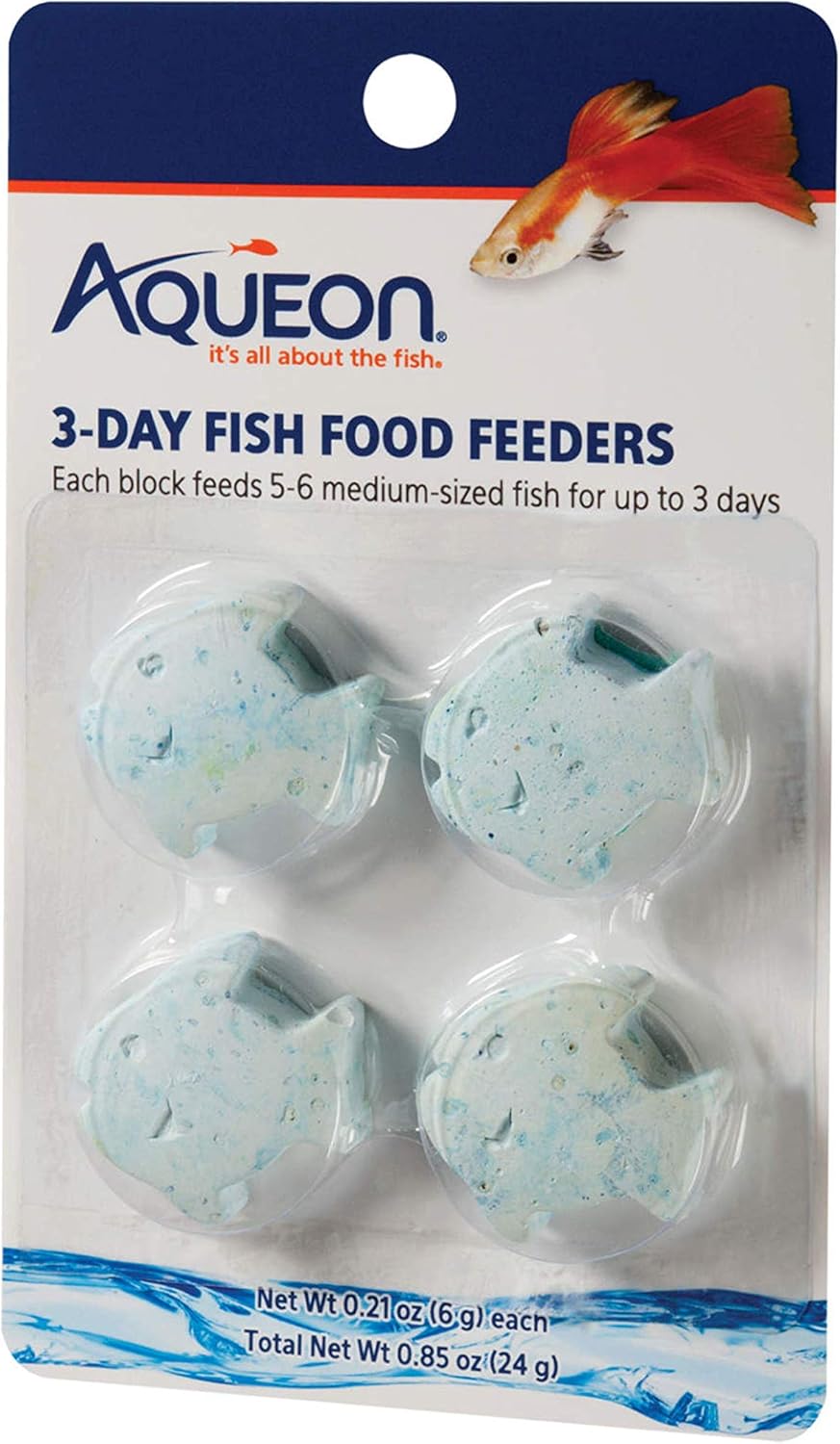 Aqueon 3-Day Vacation Fish Feeders 4-Pack - Slow-Dissolving Automatic Aquarium Feeder Blocks for Medium Fish
