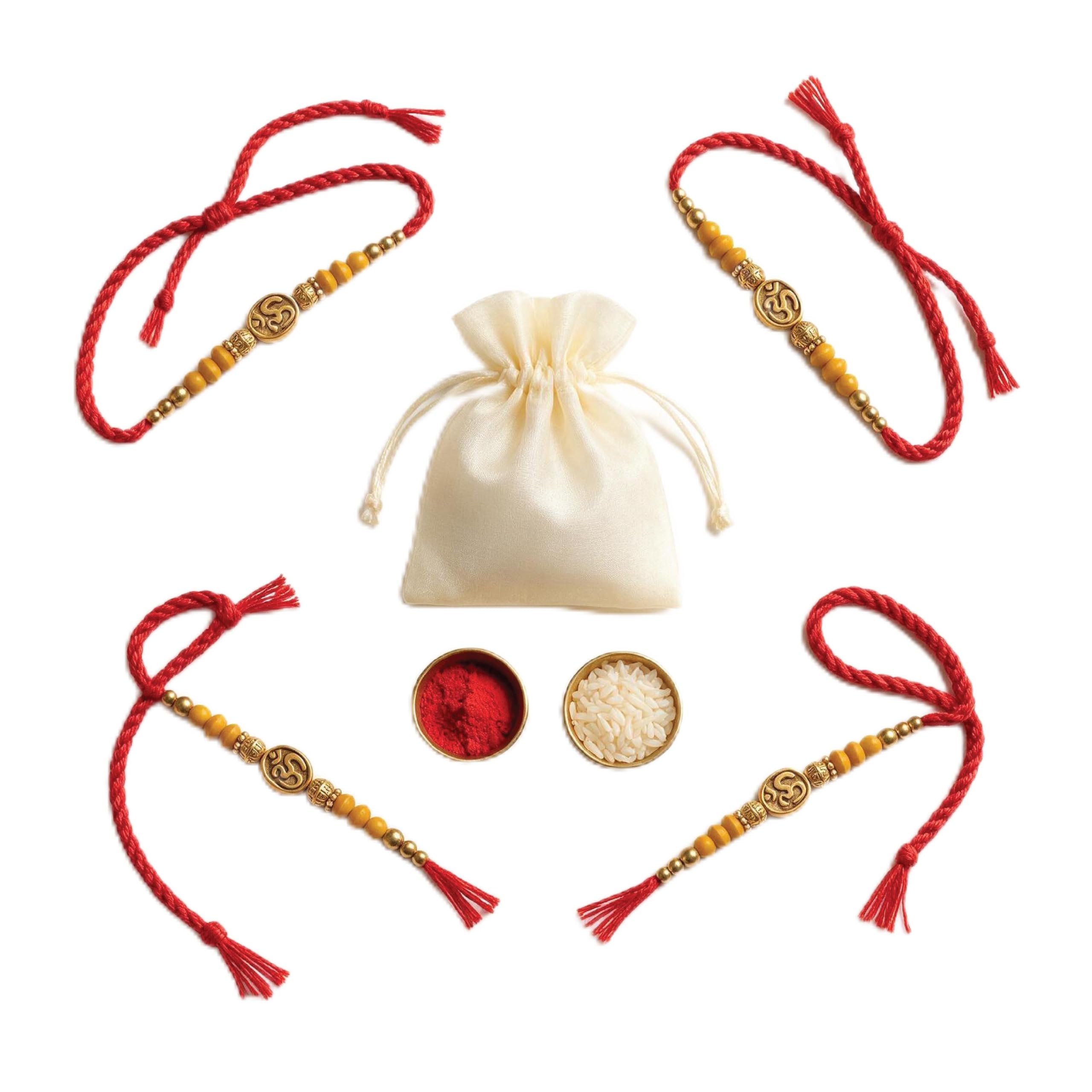 Pack of 4 Heritage Rudraksha Rakhi for Brother | Premium Designer Rudraksha Set | Traditional Raksha Bandhan Combo | Cotton Thread | Organza Pouch with Complimentary Roli & Chawal-picture-45