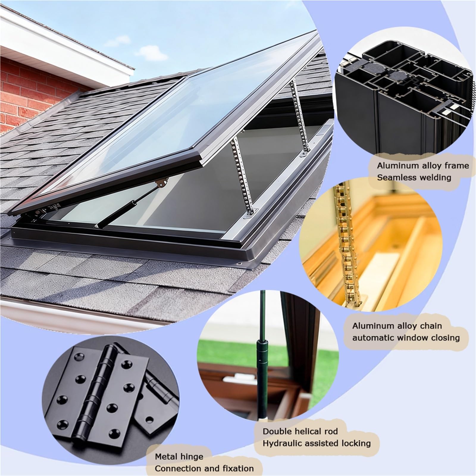 Personalizzabile Finestre Tetto Lucernario, Doppi Uscita D'emergenza Illuminazione Finestra Pozzo, Telaio Alluminio Elettrico Sensore Pioggia Tutto Uno Ventilazione(40x80cm)