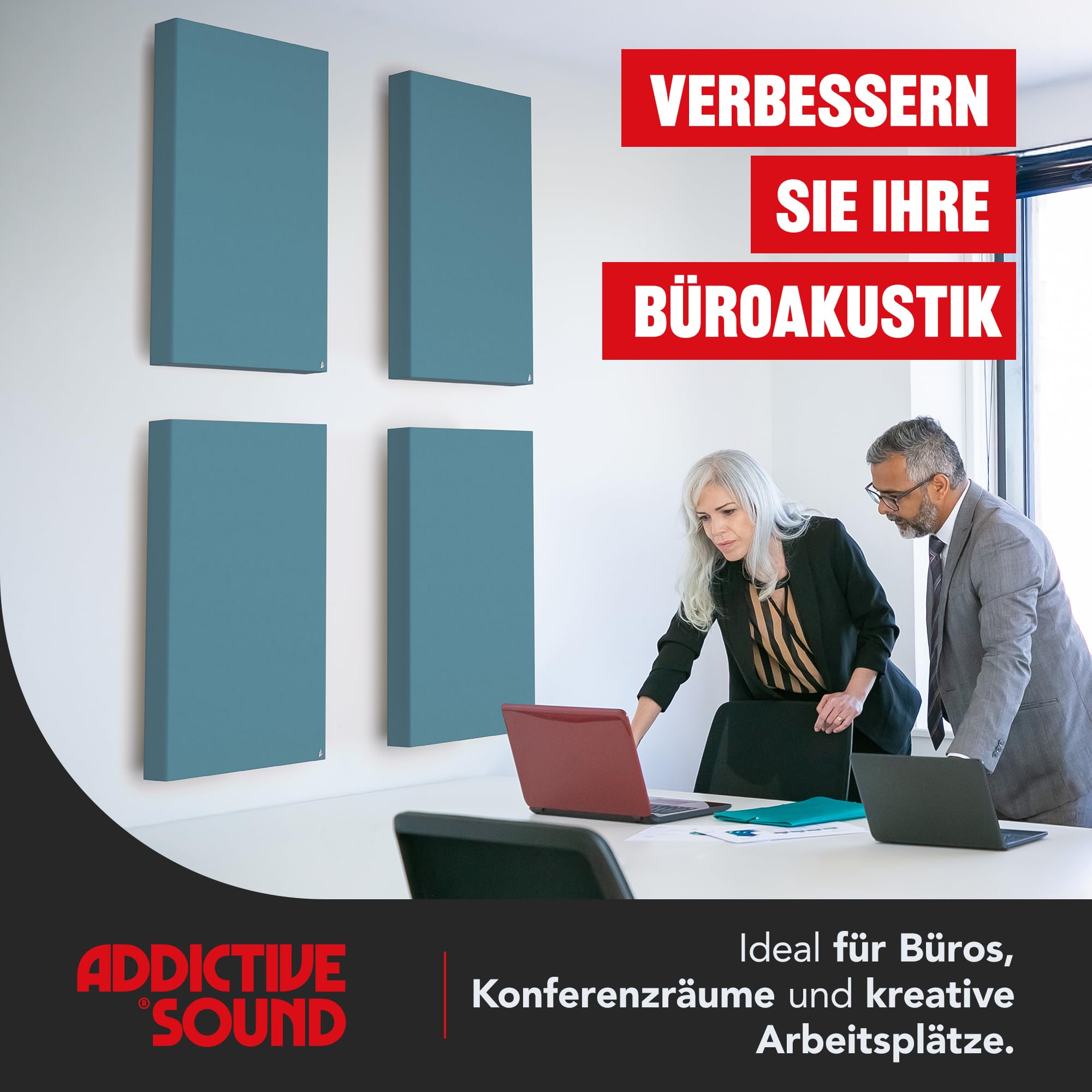 Addictive Sound Schallabsorber Wand Premium, Studioqualität-Akustikpaneel mit Akustikwolle, Klasse A Schallabsorption, EU-produziert, Montageset Wand/Decke, 100x50x11 cm, 8 kg, Anthracite
