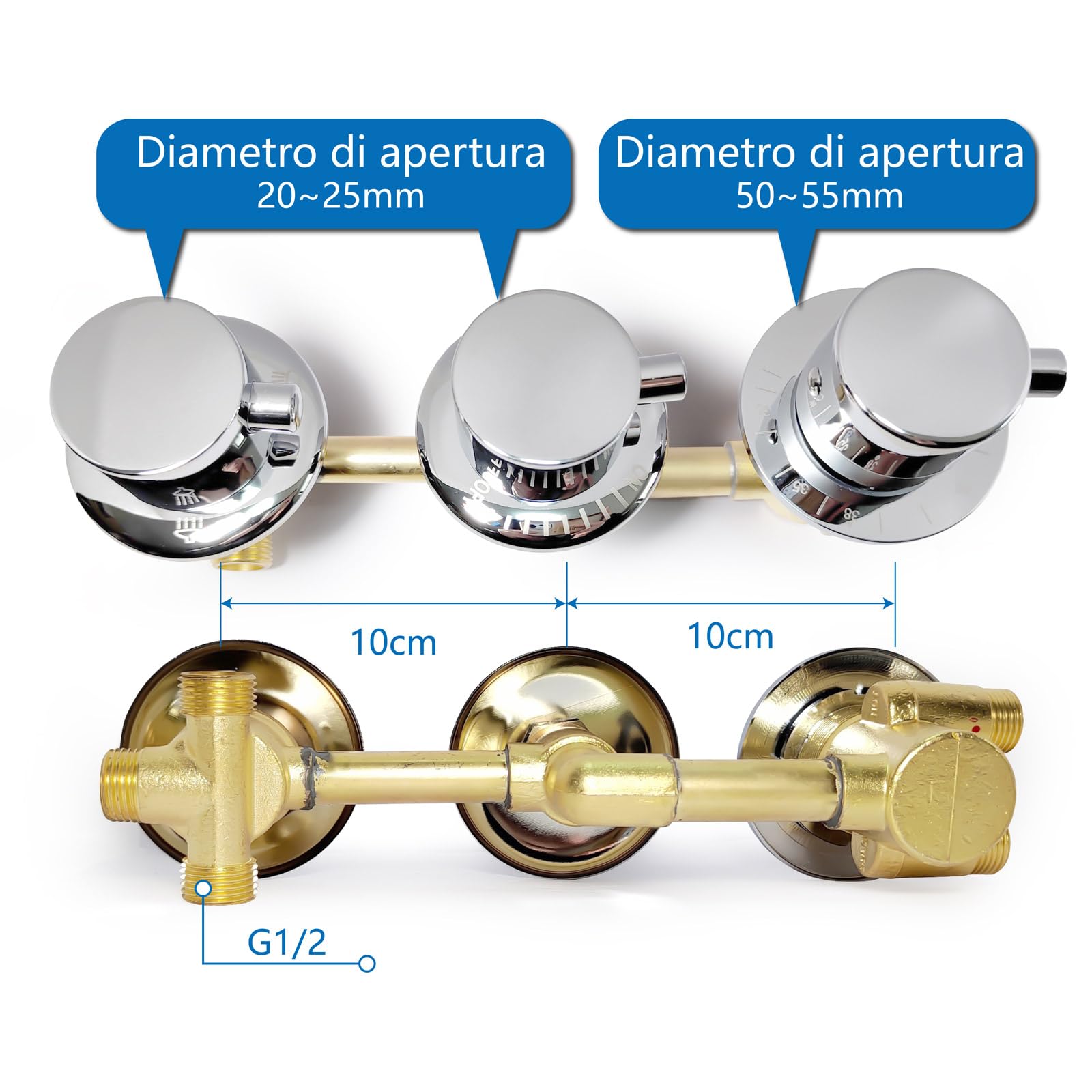 Miscelatore Termostatico A 3 Vie in Ottone Cromato – Doccia E Vasca | Deviatore Multifunzione Con Controllo Temperatura(Filetto a 3 vie)