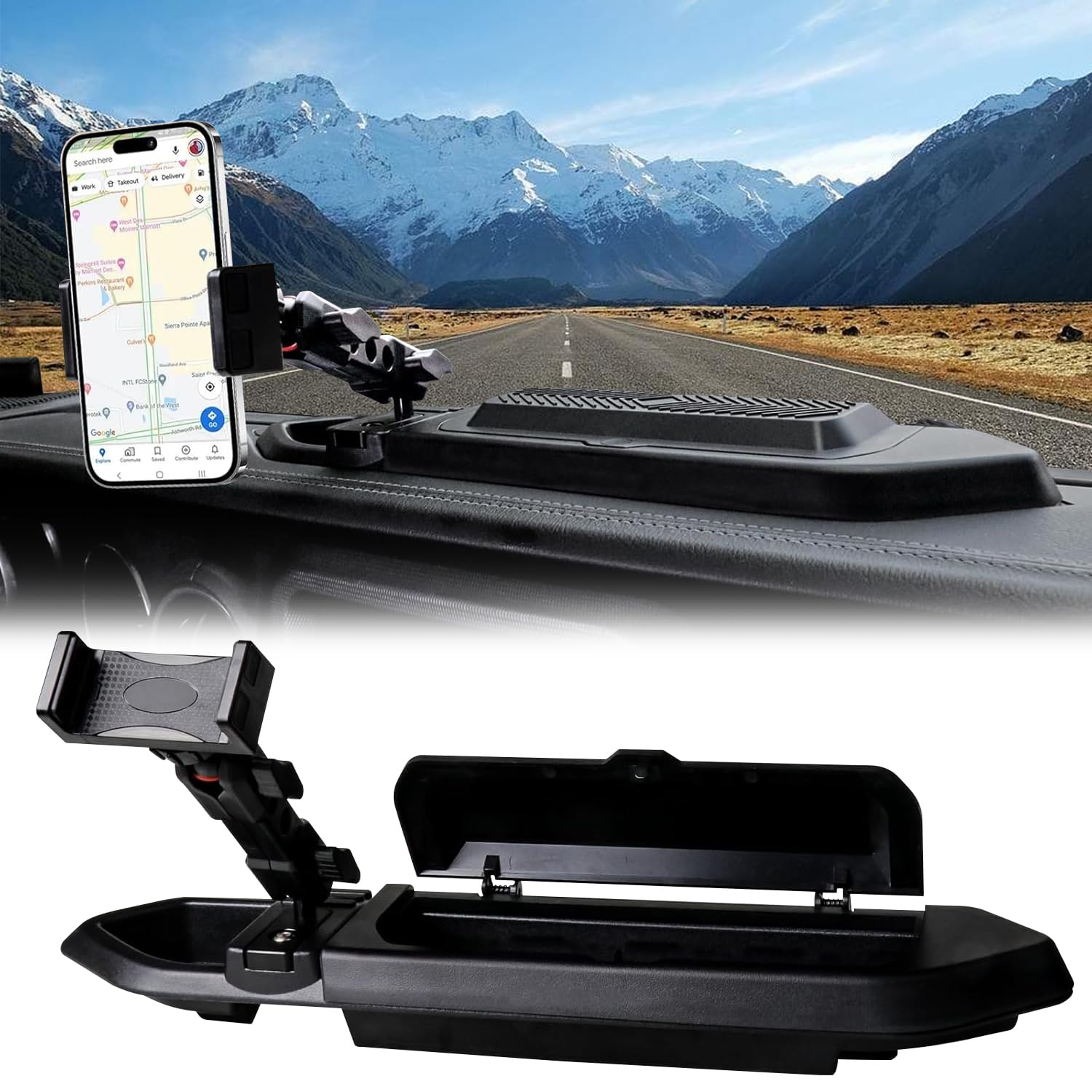 Supporto per telefono da cruscotto compatibile con Jeep Wrangler JL 2/4 porte Gladiator JT 2018, 2019, 2020, 2021, 2022, 2023, accessori per console centrale, vassoio per cruscotto con