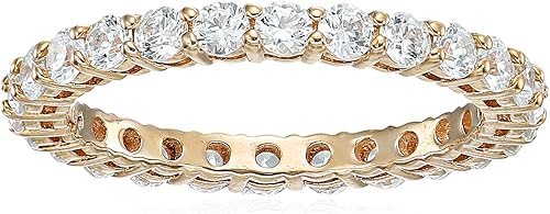 Tienda Collection Platinum or Gold Plated Sterling Silver All-Around Band Ring set with Round Infinite Elements Cubic Zirconia