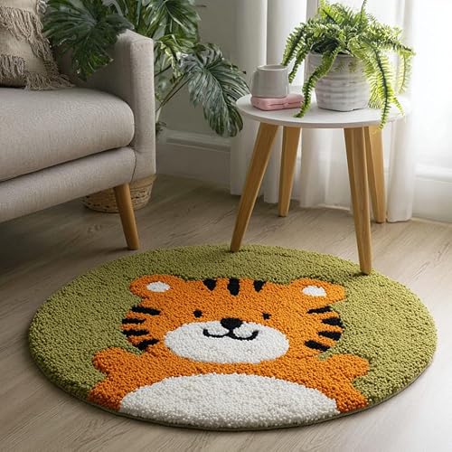 Round Latch Hook Rug Kits Tiger For Adults And Starter 50*50Cm