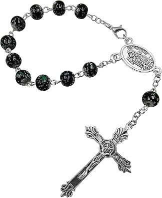 TALISMAN4U Saint Christopher Medal Car Rosary for Rearview Mirror Glass Beads Catholic One Decade Auto Rosary for Women Men Religious Gift