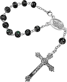 Saint Christopher Medal Car Rosary for Rearview Mirror Glass Beads Catholic One Decade Auto Rosary for Women Men Religious Gift