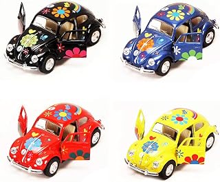 Diecast Cars-Set of 4 Cars: 5 VW Happy Flower Classic Beetle 1/32 Scale, Pull Back n Go Action. by Kinsmart