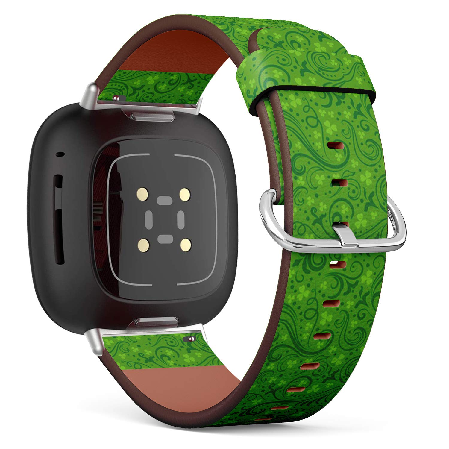 Q-Beans Replacement Leather Watch Band, Compatible with Fitbit Versa 3/4 and Fitbit Sense/Sense 2 - Green St Patricks Day