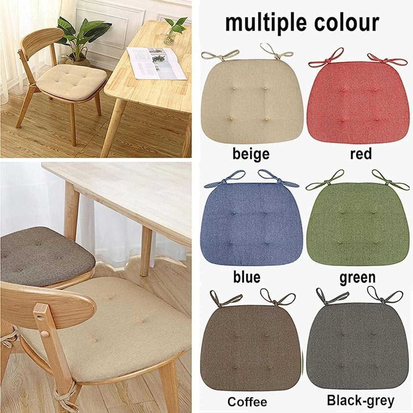 Halbrund Stuhlkissen 6er 4er Set,Waschbar Sitzkissen Stuhl rutschfest,Baumwolle Sitzpolster Mit Bändern Stuhlauflage Bodenkissen Für Küche Esszimmer Garten(Beige,43x41cm(6 Pcs))