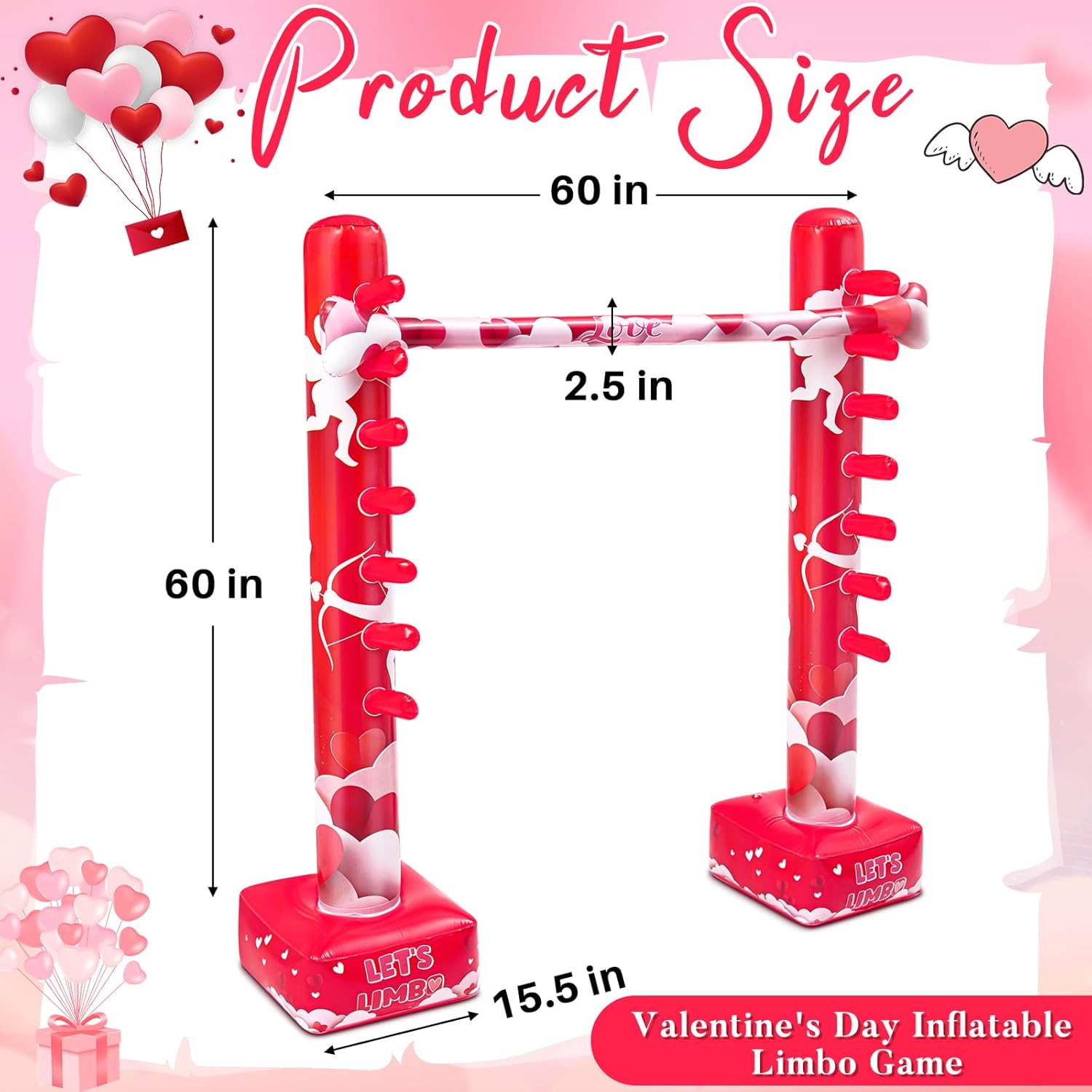 Threan Valentine's Day Inflatable Limbo Game for Little Ones Adults Valentine Party Games Fun Carnival Game Limbo Stick Engage Your Guests Inflatable Decoration for Outdoor Party Games