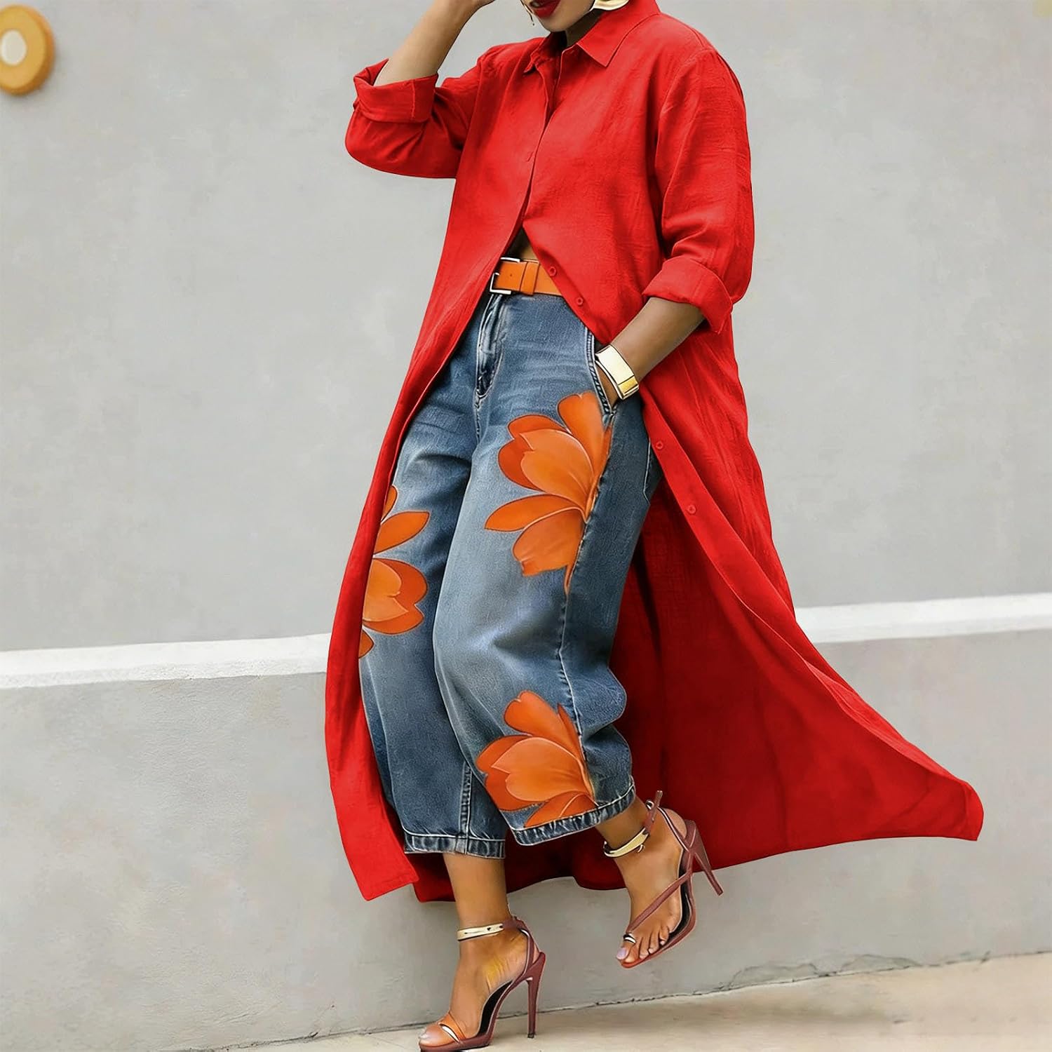 Women Long Linen Shirt Duster Collared Long Sleeve Open Front Button Down Maxi Tunic Cover Up Vacation Beach Blouses