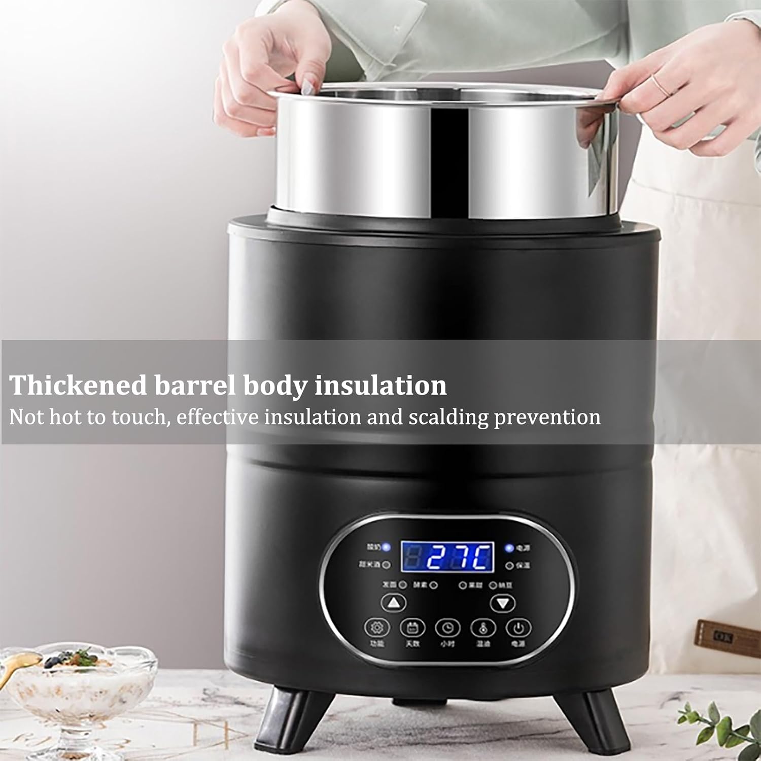 Greek Yogurt Maker,Commercial Yogurt Maker with Transparent Dust Cover,Efficient Fermentation Multi-Functional Yogurt Machine for Yogurt, Natto Fruit Vinegar Rice Wine(White,8L)