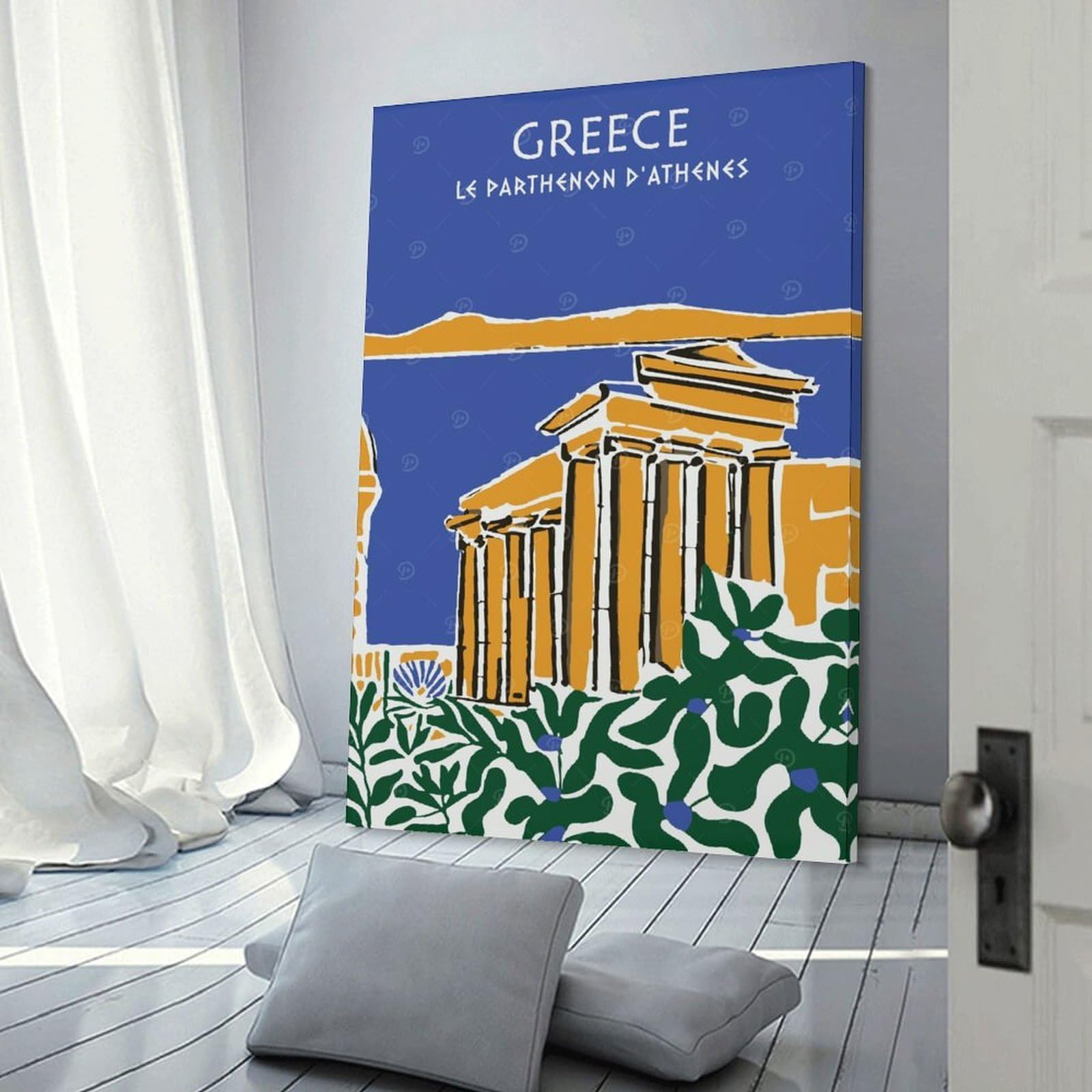 Junmoney Greece Le Parthenon Canvas Wall Picture 24x36inch(60x90cm), for Study, Office Or Focused Interiors, Home Office Artwork with Decorative Appeal