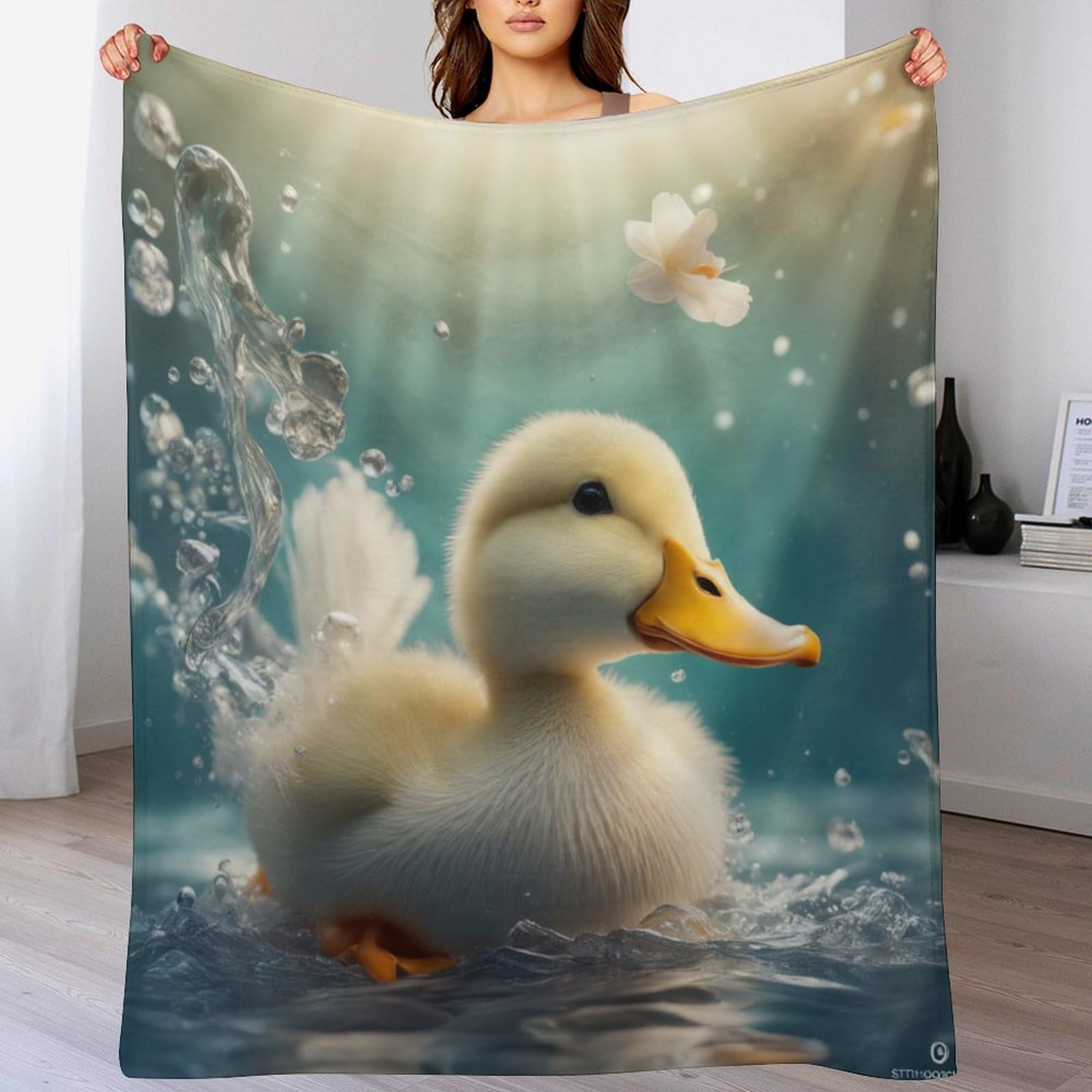 Couverture polaire petit canard jaune en flannel douce 100x130cm pour lit et canapé