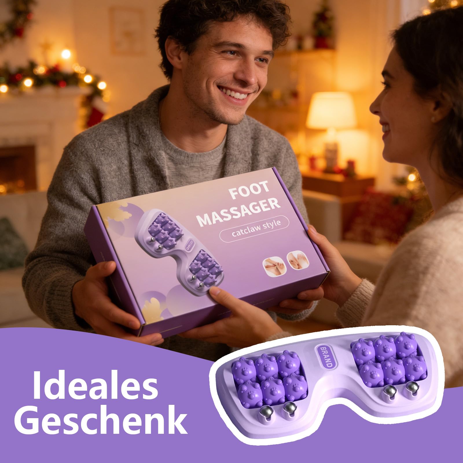 Fussmassageroller, Portable Dual Fussroller, Massageroller, Faszienrolle Fuß Für Plantarfasziitis Und Fußschmerzlinderung Mit Akupressur Massagestab und eine Akupressur-Tabelle (Lila)