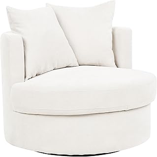 Beliani sillón Moderno Glamour Respaldo Redondo poliéster Base giratoria Hierro con Dos Cojines Beige Claro Dalby