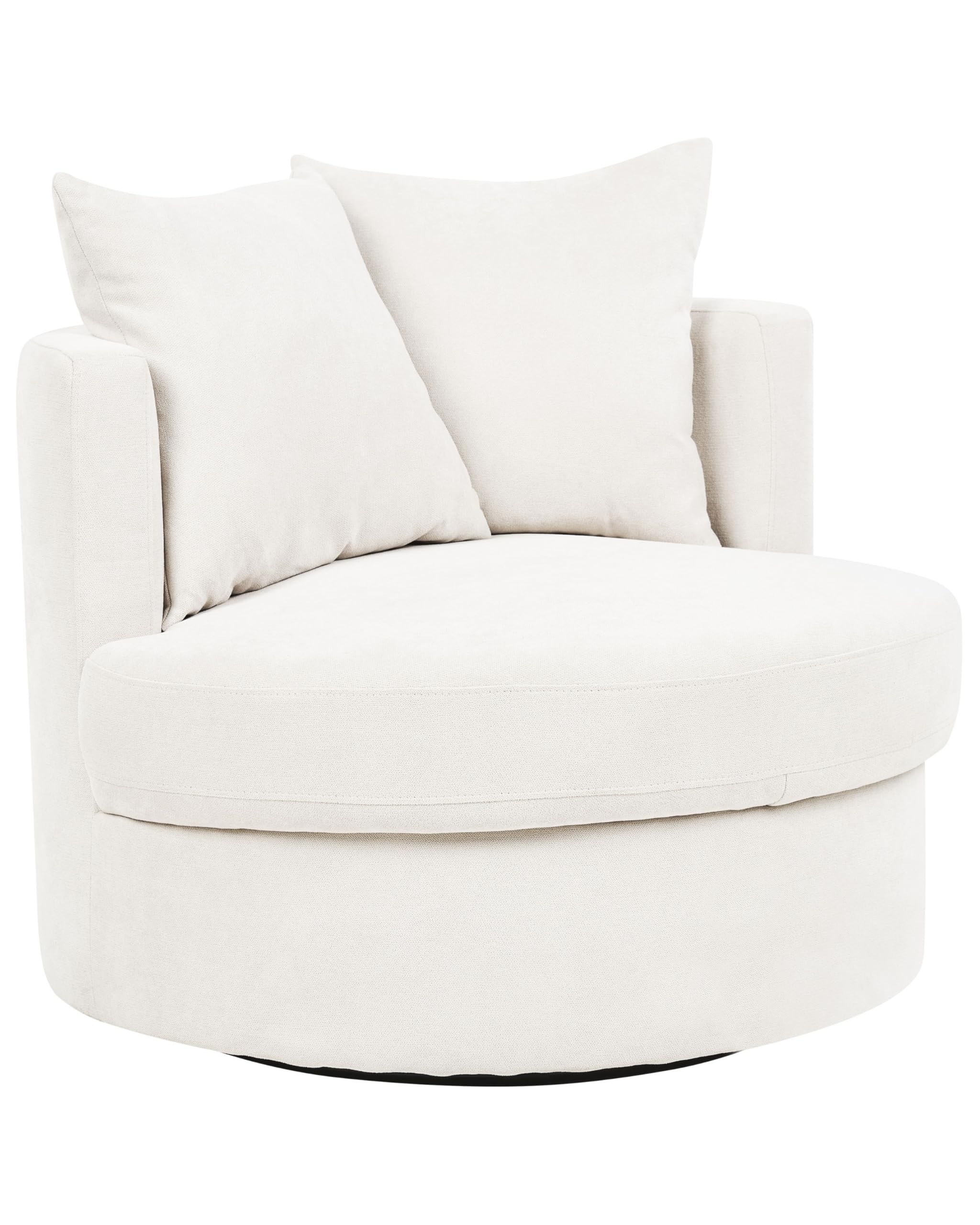 Sessel Stoff beige rund mit Drehfuntion 2 Kissen Metallgestell modern Dalby