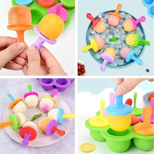 Miniatura 6 de Moldes de silicona para paletas, mini molde de 7 cavidades para hacer paletas de hielo con palos coloridos y protectores de goteo, contenedor de
