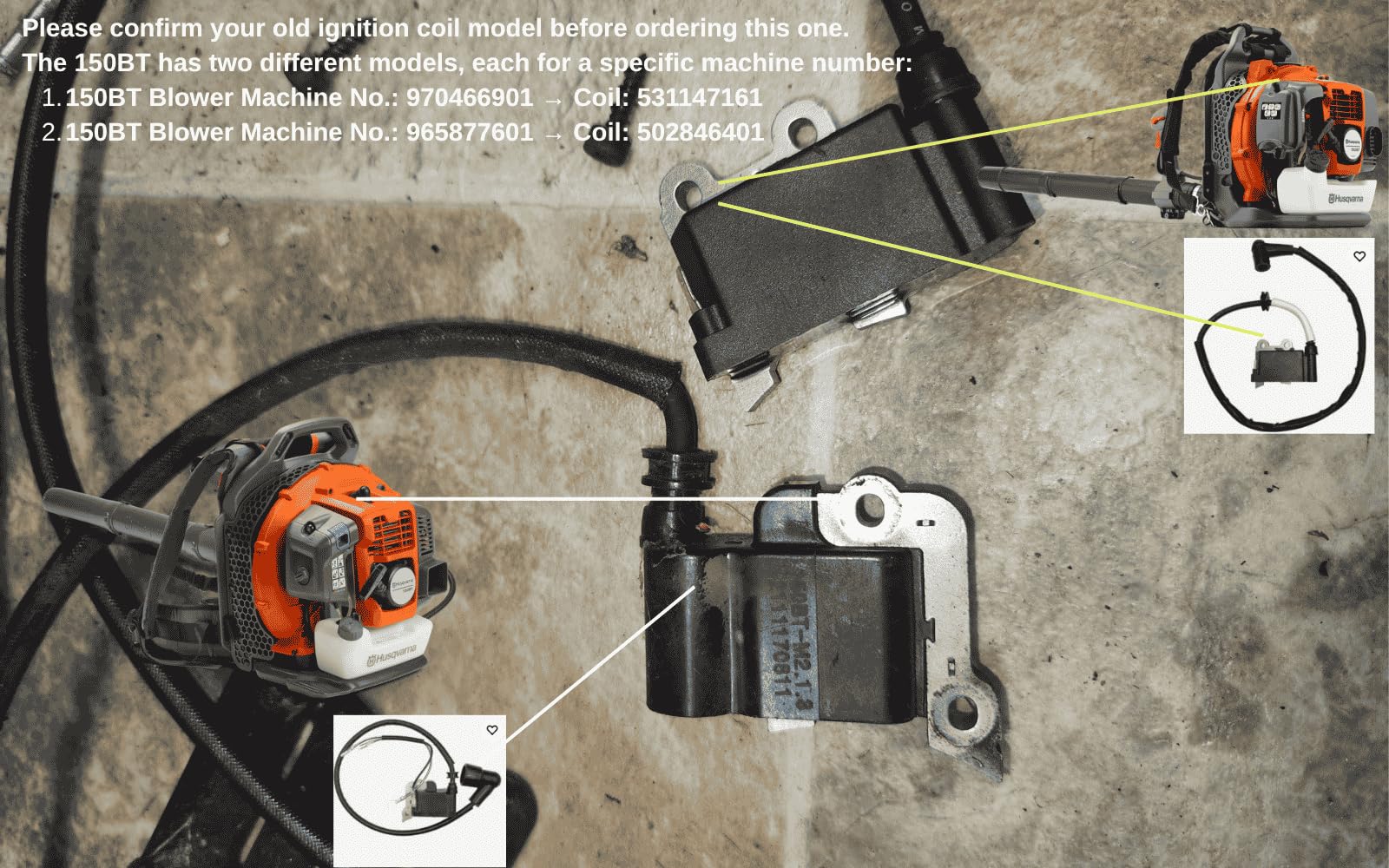 531147161 Modulo di accensione bobina adatto per Husqvarna Backpack Blower 345BT, 150BT (2022-attuale) Piccolo motore (531147161)