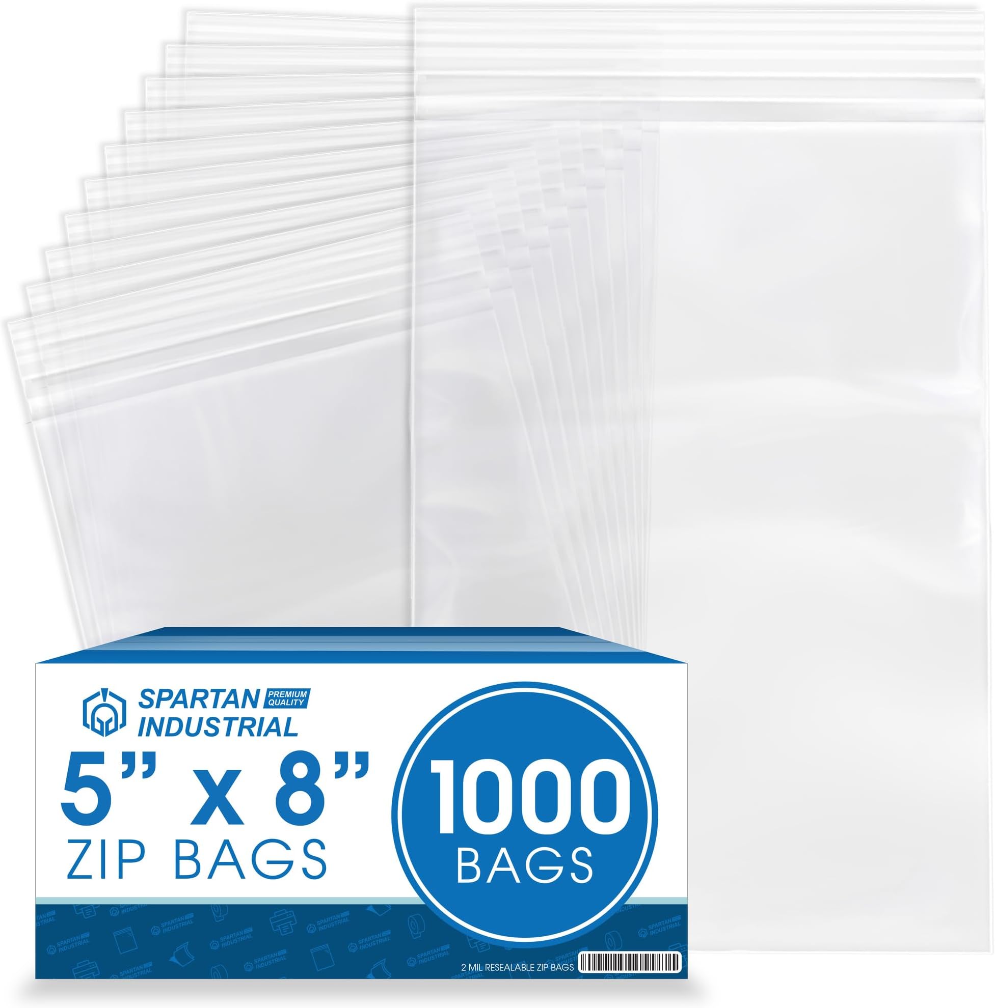 5” X 8” (1000 Count) 2 Mil Clear Reclosable Zip Plastic Poly Bags with Resealable Lock Seal Zipper