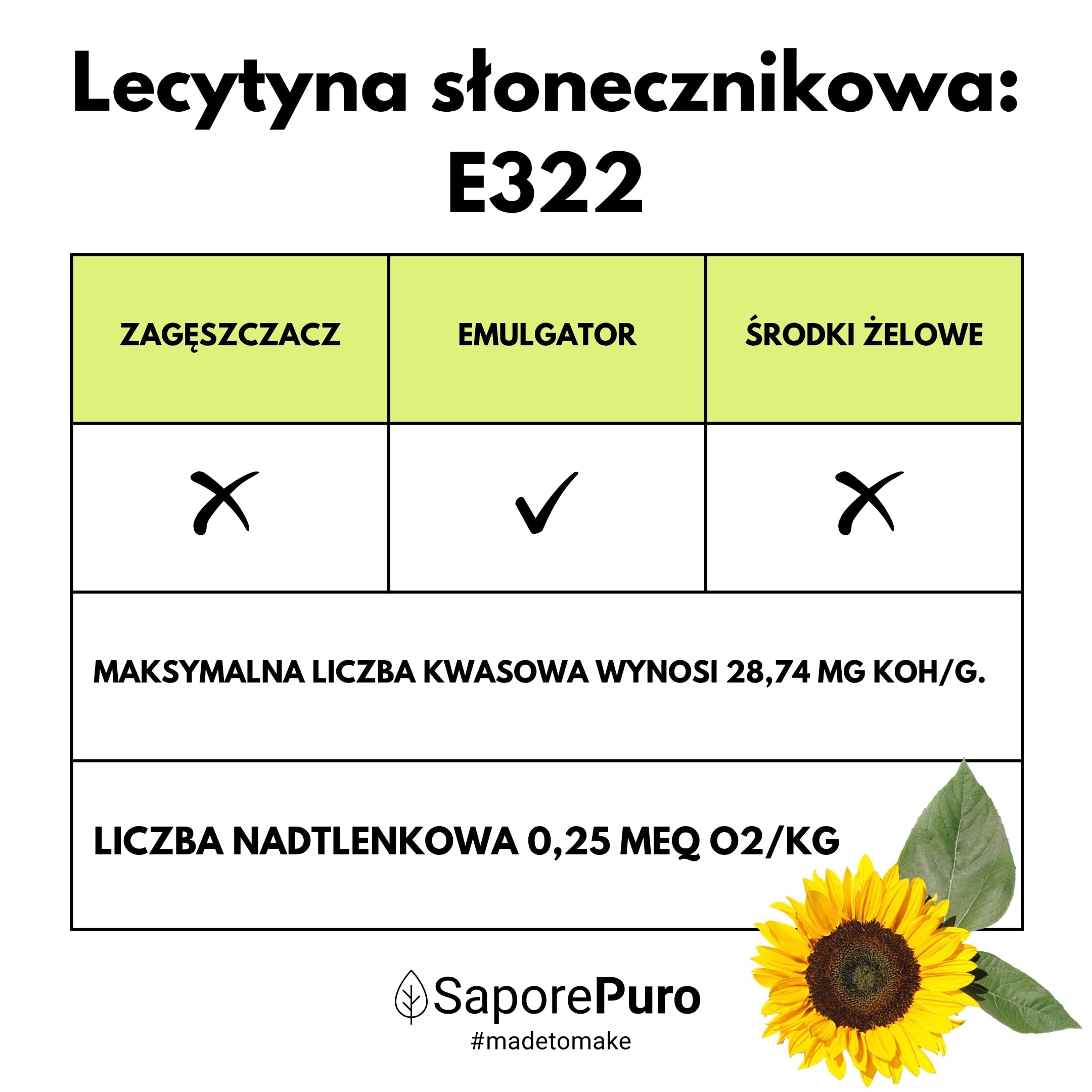 SaporePuro Leacytyna Słonecznikowa w Proszku 100 g – Naturalny Emulgator BEZGLUTENOWY